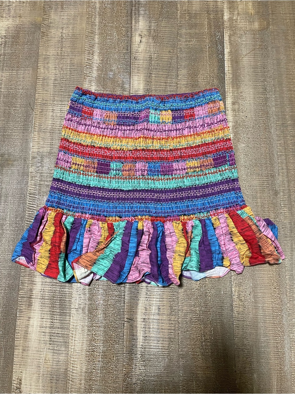 Farm Rio Multicolor Smocked Ruffle Hem Women’s Skirt